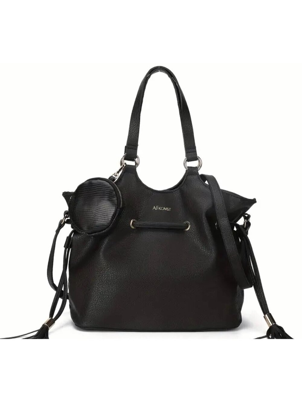 New -Chic -Faux Leather Large Capacity Shoulder Bag /Tote -Black